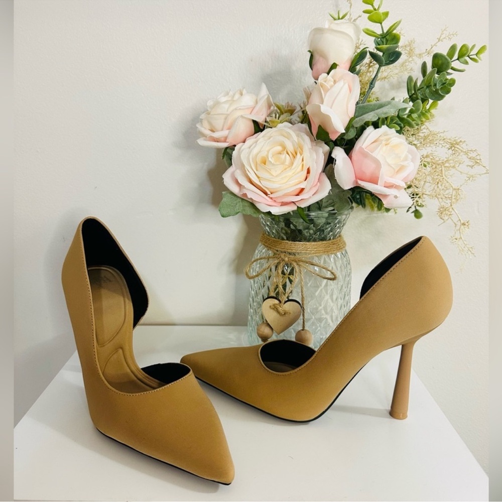 Zara Nude Pointy Toe Heels 6
